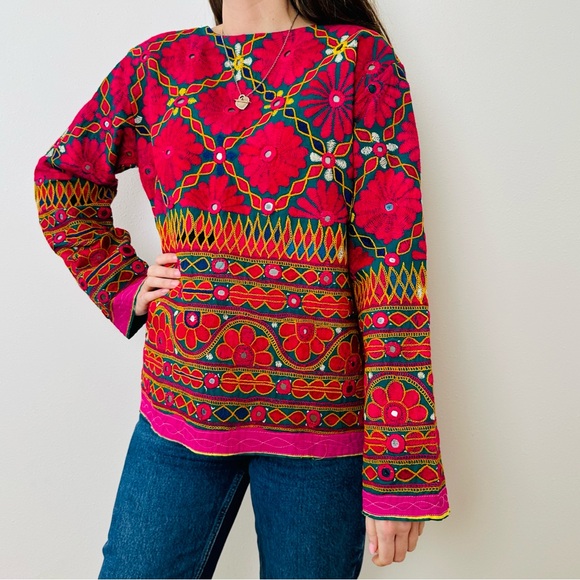 Indian handmade embroidery jacket Bohemian Mirror Work Ethnic Floral - Picture 6 of 12